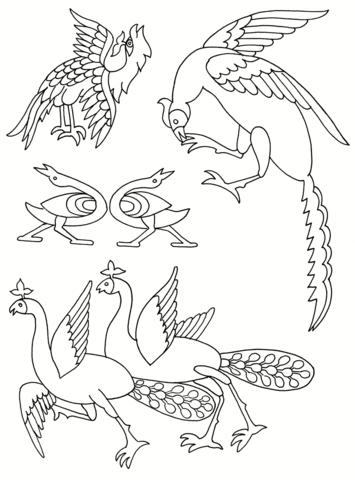 Stylised Birds Coloring Page